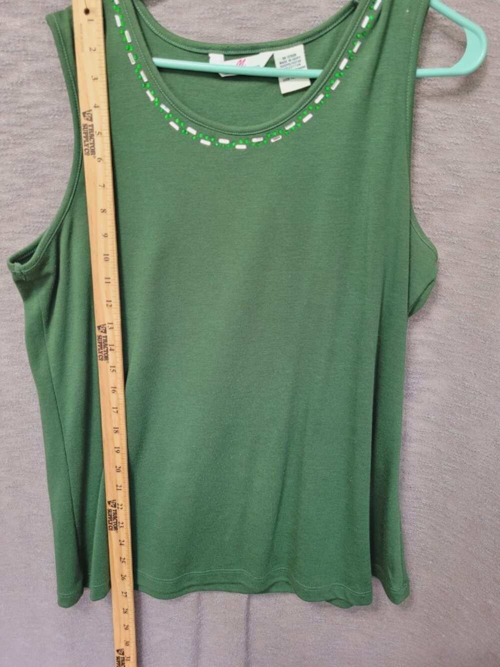 Y2K Womens Embellished Tank Top L Green Stretch Lightweight Feminine - Picture 7 of 16